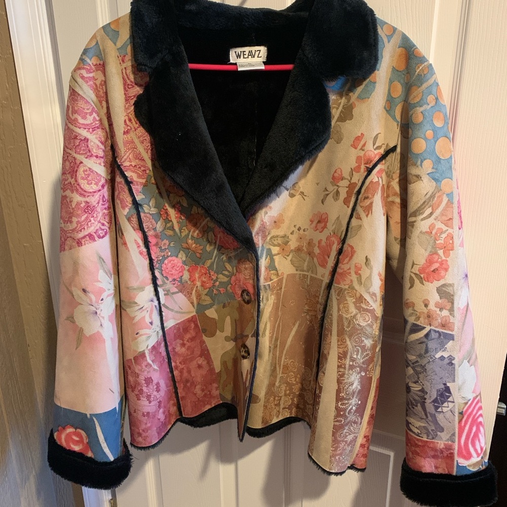 Weavz Artistic Patchwork Blazer with Black Fur Lining